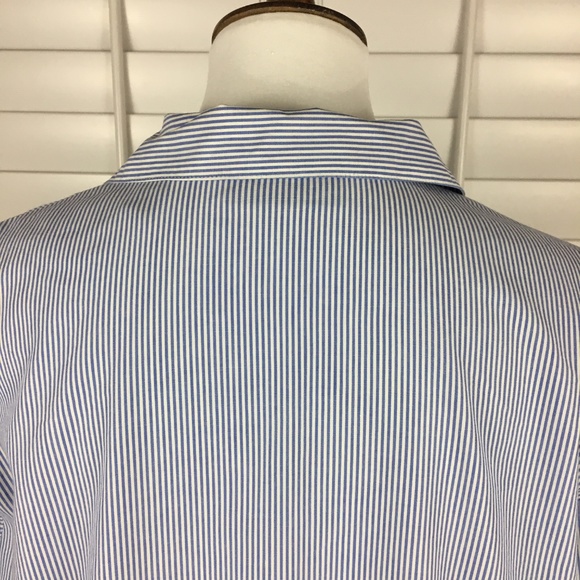 Karen Scott Blouse Blue White Striped Button Up - Picture 7 of 8